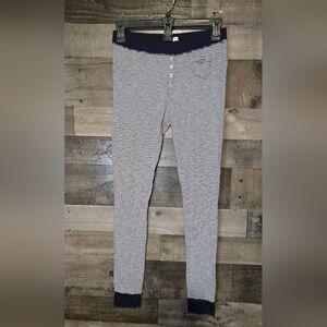 aerie Navy and White Striped Sleep Leggings with lace trim